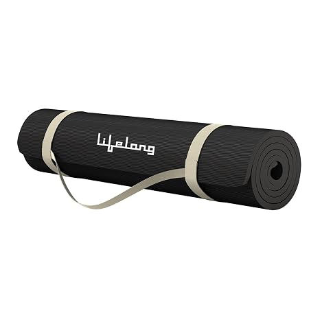 Lifelong LLYM97 Yoga mat for Women & Men EVA Material 8mm Anti-Slip Yoga-Mat with Strap for Gym Workout|Exercise Mat For Home Gym Workout and Yoga Exercise (6 Months Warranty) Black