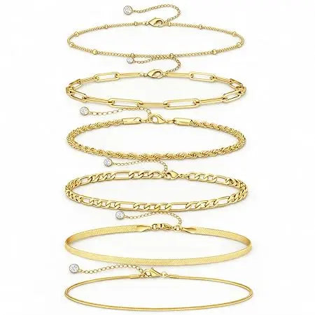FASHIONS Gold Plated Bracelet Set Rope Figaro Paperclip Snake Herringbone - Jados Fashion