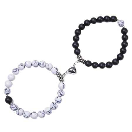 Stylish Couple Bracelets Black & White Natural Stone Onyx Stretchable Wrist