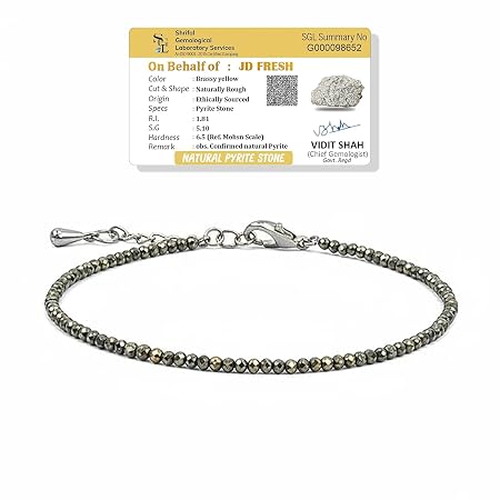 JD FRESH 1 Pack Natural Pyrite Stone Anklet for Women/Raw Pyrite Bracelet/Silver Anklet/Black Metal Anklets/Natural Stone Jewellery for Wealth, Luck & Protection/Best Gift Item