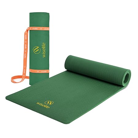 WiseLife Classic Eco-TPE 10 MM Yoga Mat with Yoga Strap for Men & Women | Extra Thick, Long & Wide Non-Slip, Anti-Tear Exercise Mat for Home, Gym, Workout, Fitness, Yoga & Pilates (Green)