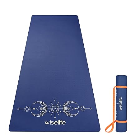 WiseLife Grande XL 6 MM TPE Yoga Mat for Men & Women | Extra Thick, Long & Wide Premium Exercise Mat with Yoga Strap | Anti-Slip & Anti-Tear Ideal for Yoga, Pilates, Home Workouts & Gym Use (Blue)