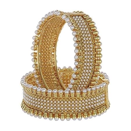 YouBella Traditional Jewellery Gold Plated Pearl Bangles for Women (2.6)