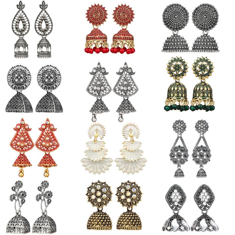 12 Earrings For Women Floral Vintage Design Traditional Drop Jhumke For Women Girls
