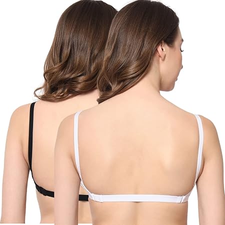 BEWILD Backless Padded Cotton Classic Bra for Women Side Support Shaper Padded Non-Wired & High Coverage with Cooling Fabric (Pack of 2) Black-White