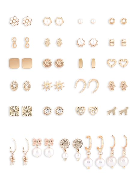 Zaveri Pearls Set of 25 Gold Tone Contemporary Studs & Drop Earrings For Women-ZPFK15140