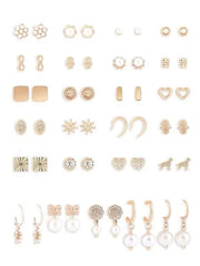 Set of 25 Gold Tone Contemporary Studs & Drop Earrings For Women-ZPFK15140 - Jados Fashion