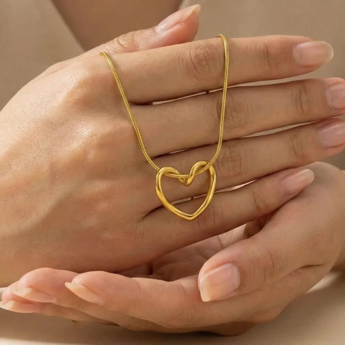 18K Gold Plated Heart Pendant Chain Necklace for Women & Girls | Anti Tarnish Stainless Steel Minimal Love Locket Stylish Everyday Wear Jewellery Valentine, Anniversary Birthday G