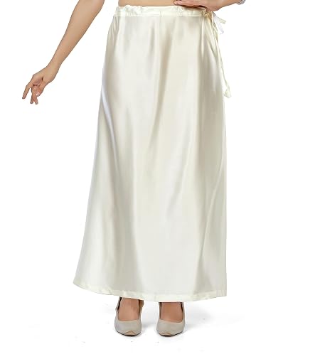 Madhu Fashion Women's Satin Saree Petticoat Saree Underskirt (XX-Large, Cream)