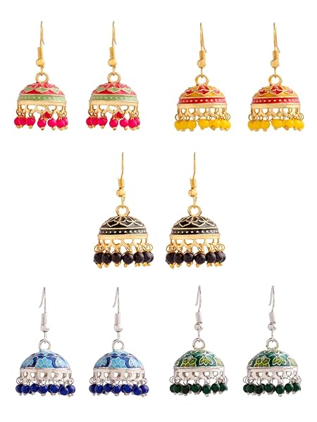 Qiroko Gulnaar Collection | Jhumka For Women Ethnic Meenakari Traditional Enamel Pearl Jhumki Earrings Set For Women And Girls | Multi-Colour | Anniversary Birthday Gifts