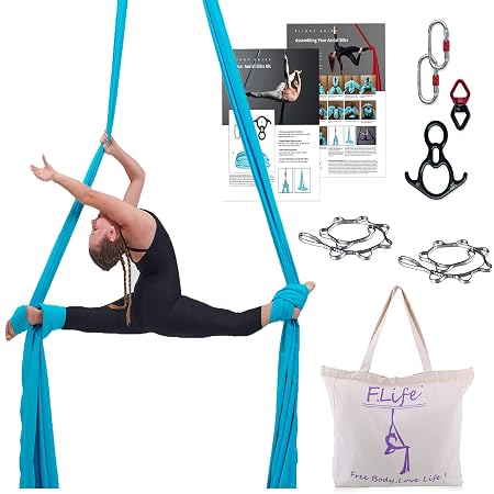 F.Life Aerial Silk Yoga Hammock Strater Kit -10 Yards For Flying Yoga (Blue)