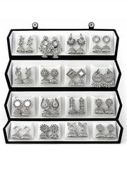 16 Pair Oxidised Silver Earring Jhuma Box Combo Set – Traditional Jhumka - Jados Fashion