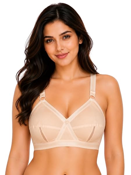 SONA Women's Perfecto Cotton Full Coverage Non-Padded Wirefree Everyday Bra - Anti Bacterial - Side Support Shaper (Pack of 1_Beige_92D)