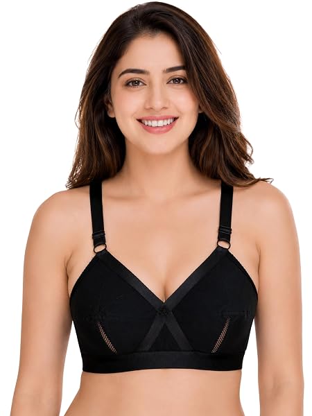 SONA Perfecto Full Coverage Cotton Bra for Woman Heavy Bust (44E, Black