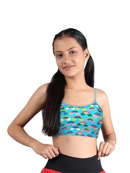 DChica Essentials Uniform Bras for Girls, Printed Cotton Non-Padded Full Coverage Everyday Non-Wired Seamless Gym Workout Bra with Adjustable Thin Strap, Training Bra for Teenager Kids (Pack of 1)