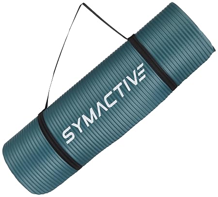 Amazon Brand - Symactive 13mm Extra Thick NBR Yoga Mat with Carrying Strap, Yoga Mat for Women & Men for Workout, Yoga and Fitness (Steel Grey)