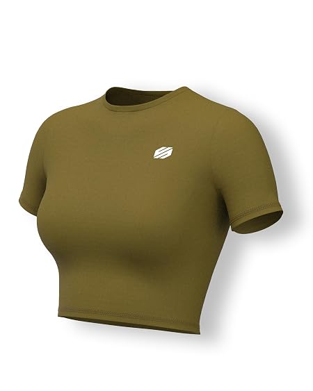Sfytt Women Gym Crop Top Athletic Yoga Short Sleeve Fitness Tight Tee Outdoor Workout Cropped Tank Tops (Hazel-M)