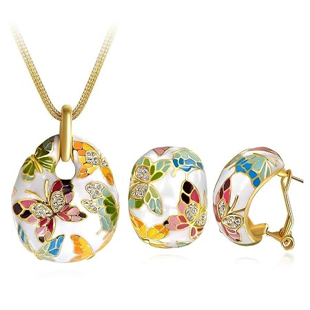 Gifts Enamel Multicolor Stylish Latest Gold Plated Jwell Pendant Necklace