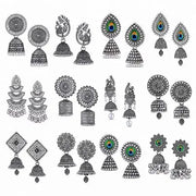 12 Pair earrings for women Stylish fashion jhumka oxidised Silver Earrings - Jados Fashion