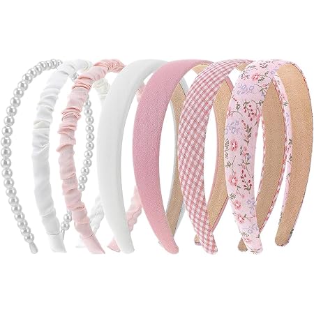 ZIBUYU® 7 Pcs Hairband For Women Stylish Headband For Girls Kids Baby Cute Wide Hair Hoop Accessories Pink Floral Printed Multicolor Stretchable Comfortable Plaid Canvas/Pearl style For Friends Gifts