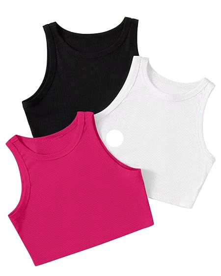 (Pack of 3) Stylish Sleeveless Round Neck Ribbed Tank Tops for Women and Western Crop Top