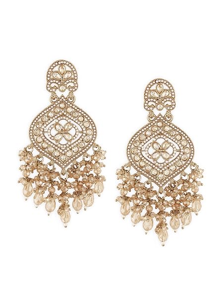 Zaveri Pearls Champagne Color Dazzling Stones & Cluster Beads Drop Dangler Earring For Women-ZPFK19153