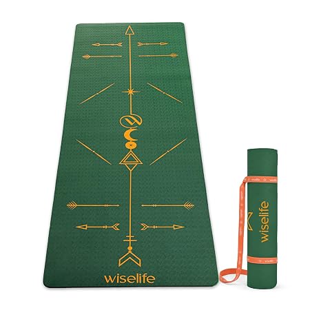 WiseLife Boho Alignment 8mm Yoga Mat | Non-Slip Thick Exercise Mat | Anti-Skid Yoga & Fitness Mat for Yoga, Pilates, Gym & Flexibility Training (Green)