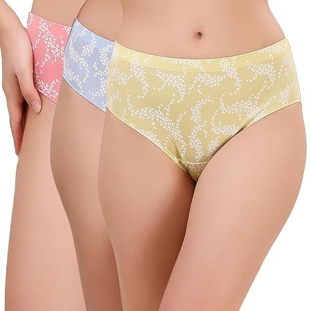 SOIE Women's High Rise Full Coverage Printed Stretch Cotton Hipster Panty (3FCB-30 Pack 3 S-A)