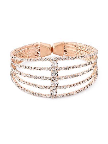 Rose Gold Tone Dazzling Austrian Diamonds Embellished Party Bling Cuff