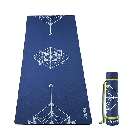 Wiselife tpe Printed 6MM Yoga Mat + Yoga Strap For Men, Women, Kids|Anti-Slip Extra thick, long & Wide Exercise Sports Mat For Workout, Fitness, Yoga, Gym, Home & Pilates (Matilda)