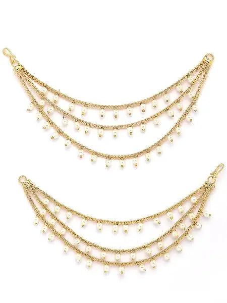 Classic Indian Traditional Brass Copper Gold Plated Multi Layer Pearls Ear - Jados Fashion