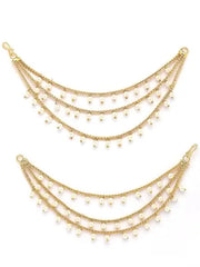 Classic Indian Traditional Brass Copper Gold Plated Multi Layer Pearls Ear - Jados Fashion