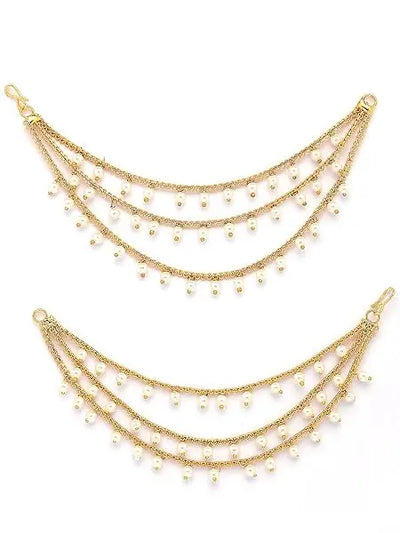Classic Indian Traditional Brass Copper Gold Plated Multi Layer Pearls Ear - Jados Fashion