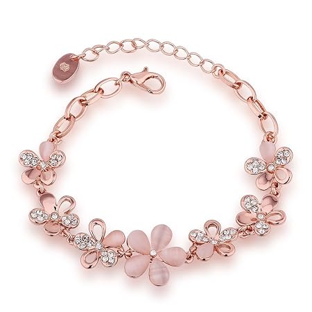 YouBella Jewellery Bracelets for Women Stylish Rose Gold Plated Crystal Bracelet Bangle Jewellery for Girls and Women (Floral)