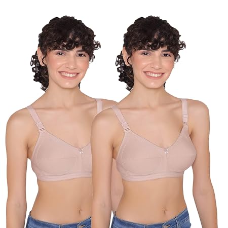 INKURV Full Coverage Cotton Bra for Heavy Bust| Minimizer Bra for Women| Anti-Sagging Breast Lift Up| Non-Wired| Non-Padded Daily Use Bra for Ladies| Combo of 2 (L.Peach_L.Peach_36C)