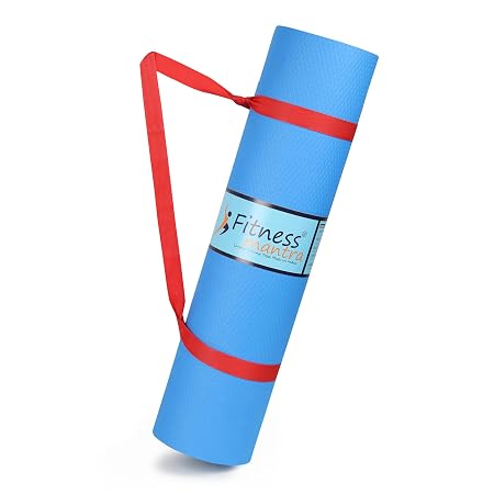 Fitness Mantra® 4mm Anti-Slip Yoga Mat for Yoga Exercise |Qnty.-1 Pcs.| With Carrying Strap| Blue, 4mm|