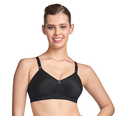 TRYLO Women's Non-Wired Bra (ALPA_Black_32D)