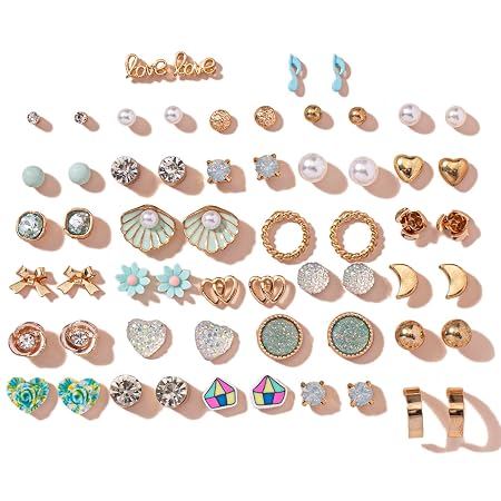 Shining Diva Fashion 30 Pairs Combo Set Latest Stylish Crystal Pearl Earrings for Women and Girls (15283er)