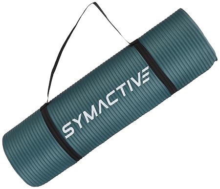Amazon Brand - Symactive 10mm Extra Thick NBR Yoga Mat with Carrying Strap, Yoga Mat for Women & Men for Workout, Yoga and Fitness (Steel Grey)