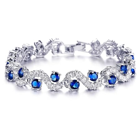 Shining Diva Fashion Royal Blue Crystal CZ Silver Plated Stylish Bracelet Gifts for Girls Women(9576b)