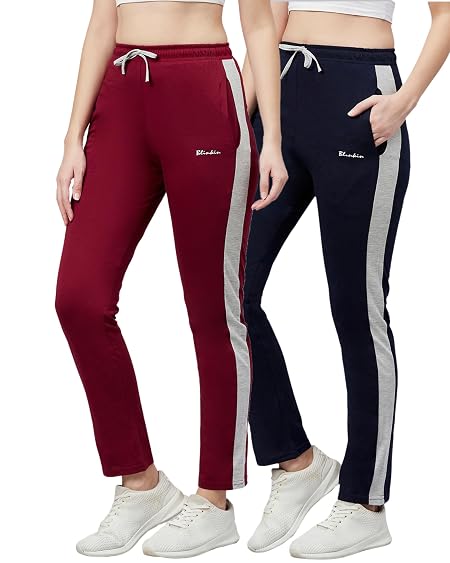 BLINKIN Women Mid Rise Cotton Pajamas Combo, Pack of 2-The Ultimate Relaxed Fit Track Pants, Lower : Ideal for Night Wear & Comfort Wear (combo-905,Maroon|Navy,Size_6XL)
