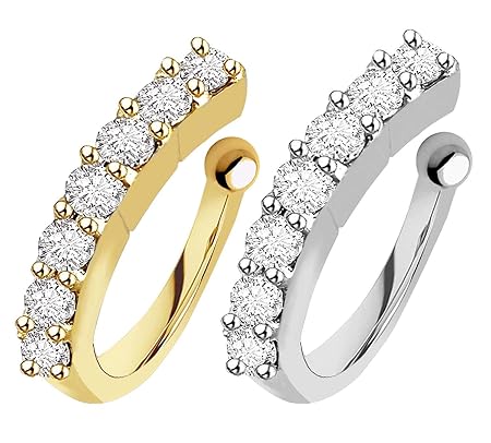 VAMA FASHIONS 2 pcs 18K Gold & Silver Nose Pin Clip on Without Piercing Nosepin Pressing Type Nose Rings Stud Combo for Women