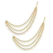 Brass copper Gold kanchain 3 layer long bridal wedding ear kan chain - Jados Fashion