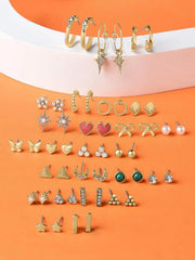 Set of 25 Gold Tone Classy Contemporary Studs & Hoop Earrings For Women - Jados Fashion