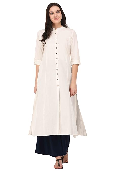 Pistaa's Women's Cotton Regular Kurta (KWTOW46XXL4_Off White_XX-Large)