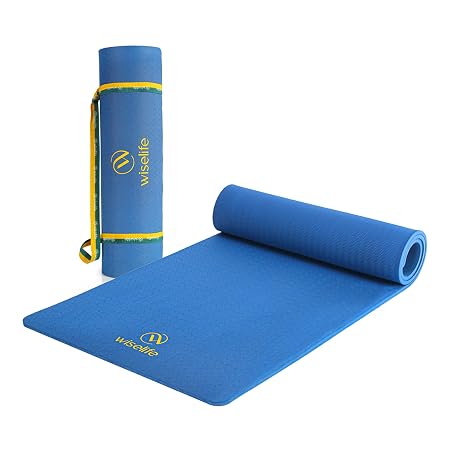 WiseLife Classic Eco-TPE 8 MM Yoga Mat with Yoga Strap for Men & Women | Extra Thick, Long & Wide Non-Slip, Anti-Tear Exercise Mat for Home, Gym, Workout, Fitness, Yoga & Pilates (Blue)