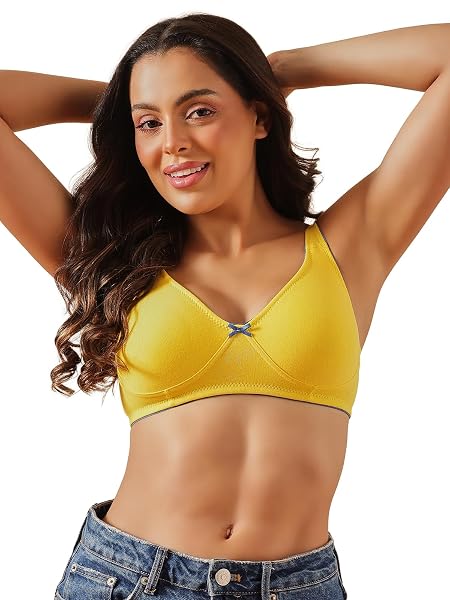 Clovia Women's Cotton Rich Solid Non-Padded Demi Cup Wire Free T- Shirt Bra (BR0584P02_Light Yellow_32C)