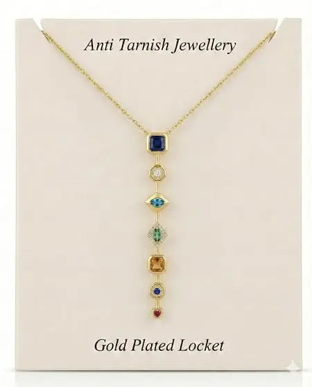 Anti Tarnish Pendant Necklace for Women | 7 Stone Multi-Color Elegant - Jados Fashion