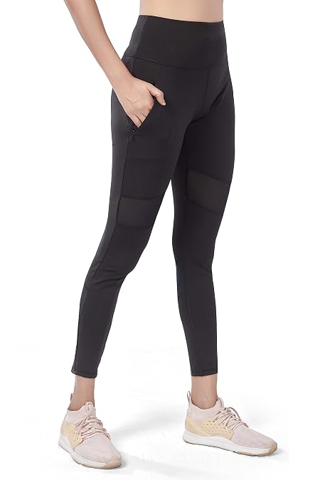 Mehrang Women's Active Yoga Pants Gym High Rise with Pocket, Tummy Control, Workout Pants 4 Way Stretch Yoga Leggings (L, Black)
