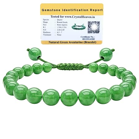 Crystal Heaven Certified Green Aventurine Bracelet for Women Men with Healing Crystal and Reiki Stone - Beautiful Gemstone Adjustable Beaded Bracelet for Balance, Harmony & Positive Energy